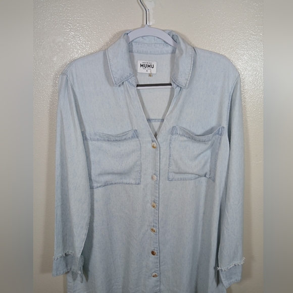Show Me Your MuMu Wilmington Shirt Dress in light Chambray size Small - Picture 4 of 13